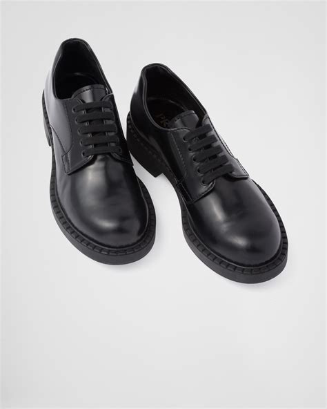 prada derby black|Black Brushed Leather Derby Shoes With Buckle .